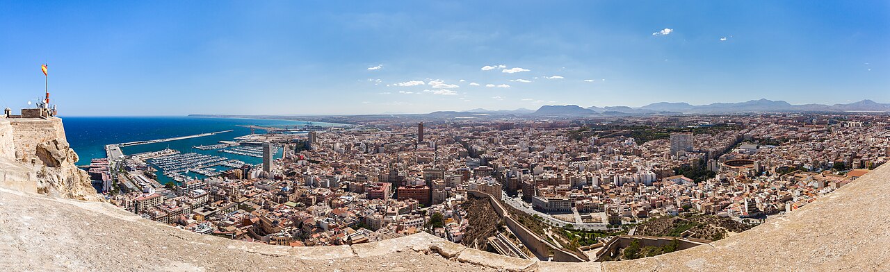 Alicante harbor and coastal Mediterranean city view