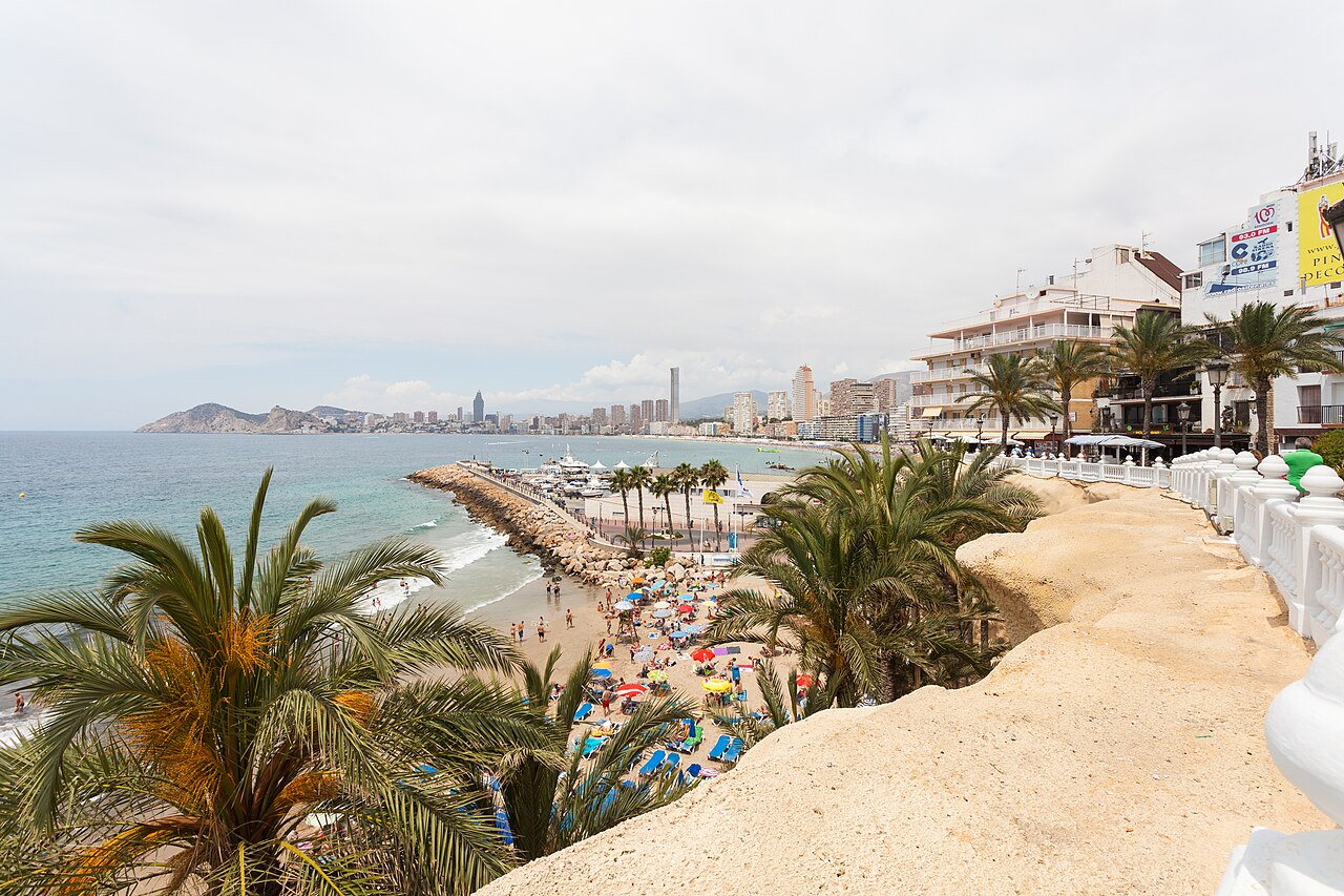 Benidorm skyline viewed from Platja de Ponent on the Mediterranean coast