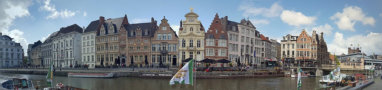 Ghent canals and historic Belgian city skyline