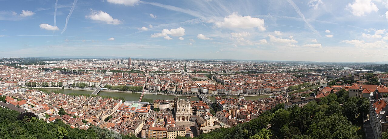 Lyon skyline with river and historic urban districts