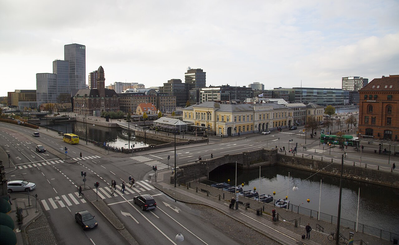 Malmö waterfront and city skyline in southern Sweden