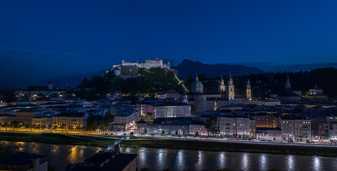 Salzburg skyline with river and historic architecture