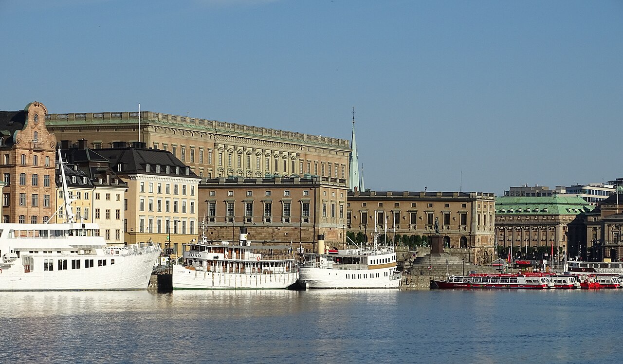 Gamla Stan waterfront skyline in Stockholm seen from the water