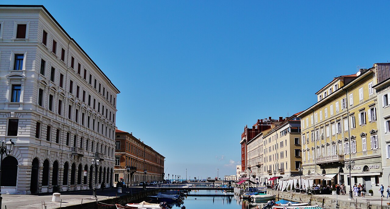 Trieste canal and grand urban waterfront architecture