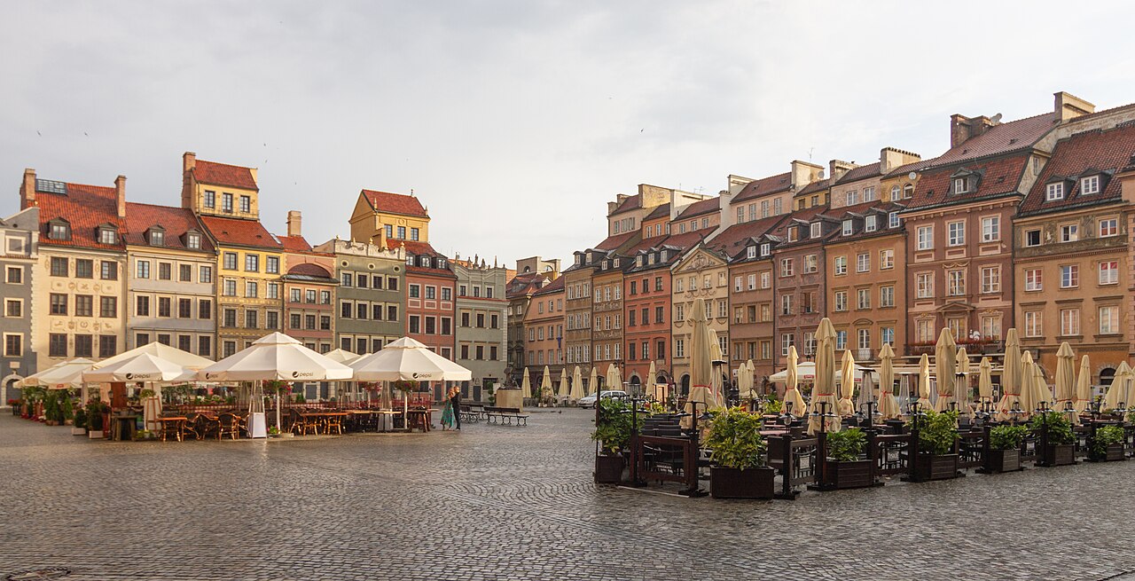 Warsaw Old Town Market Square with colourful historic facades